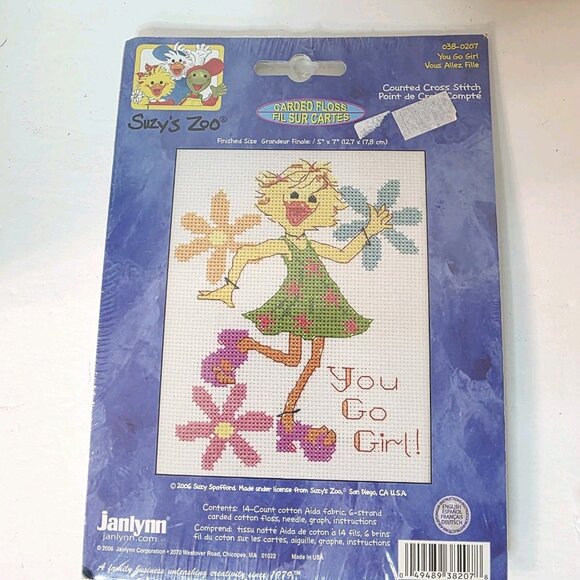 Vtg Janlynn Suzy's Zoo You Go Girl Floral Counted Cross Stitch #038-0207 - Picture 1 of 5